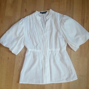 BCBG white stripe puff sleeve blouse XS